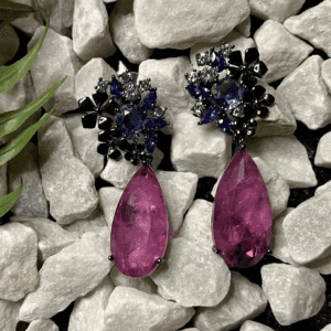 Pink Tourmaline and Sapphire Cluster Earrings