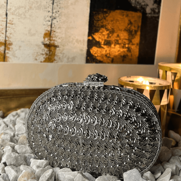Ornate Silver Embellished Clutch - Image 7