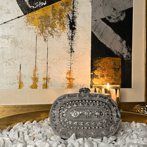 Ornate Silver Embellished Clutch