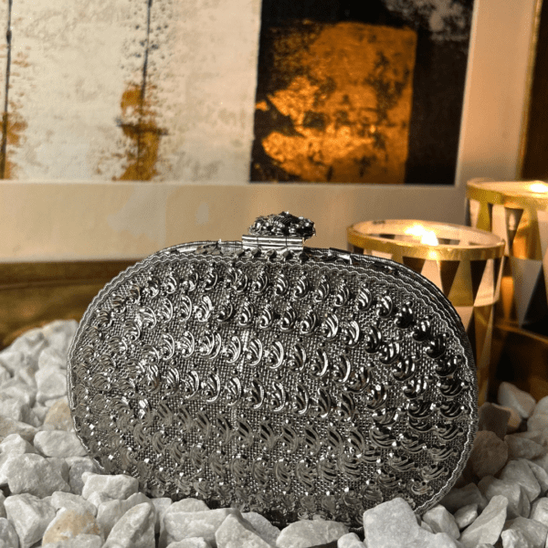 Ornate Silver Embellished Clutch - Image 6