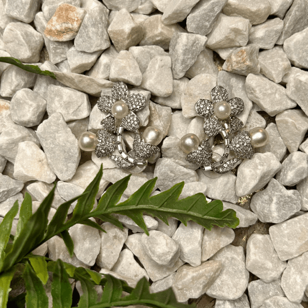 Floral Pearl and Sparkle Cluster Earring