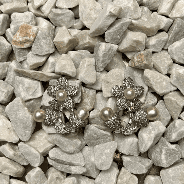 Floral Pearl and Sparkle Cluster Earring - Image 3