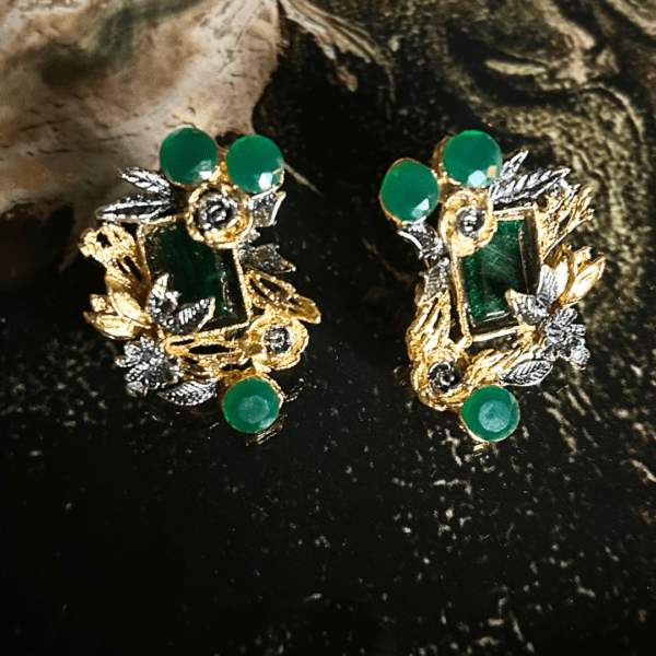 Premium Elegant Green Stone and Crystal Earrings