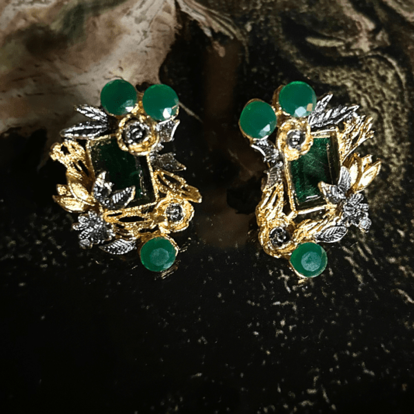 Premium Elegant Green Stone and Crystal Earrings - Image 3