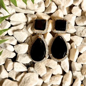 Premium Elegant Black Stone and Crystal Earrings