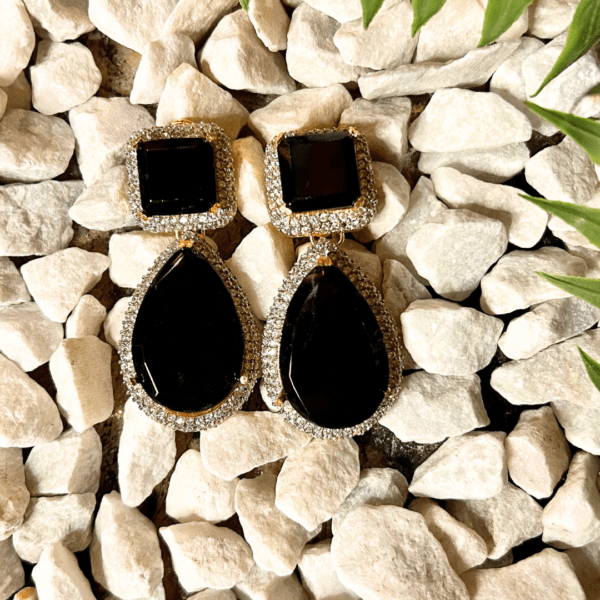 Premium Elegant Black Stone and Crystal Earrings - Image 3