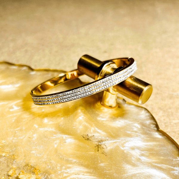 Premium Elegant Crystal-Accented Gold-Tone Bracelet and Earrings Set - Image 2