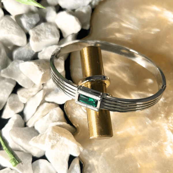 Premium Elegant Green Crystal-Accented Silver-Tone Bracelet - Image 2