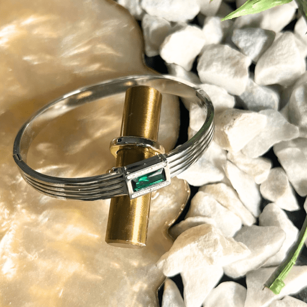 Premium Elegant Green Crystal-Accented Silver-Tone Bracelet - Image 3