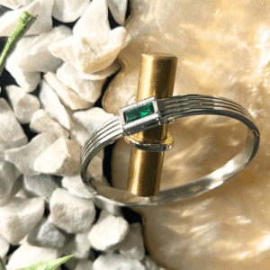 Premium Elegant Green Crystal-Accented Silver-Tone Bracelet