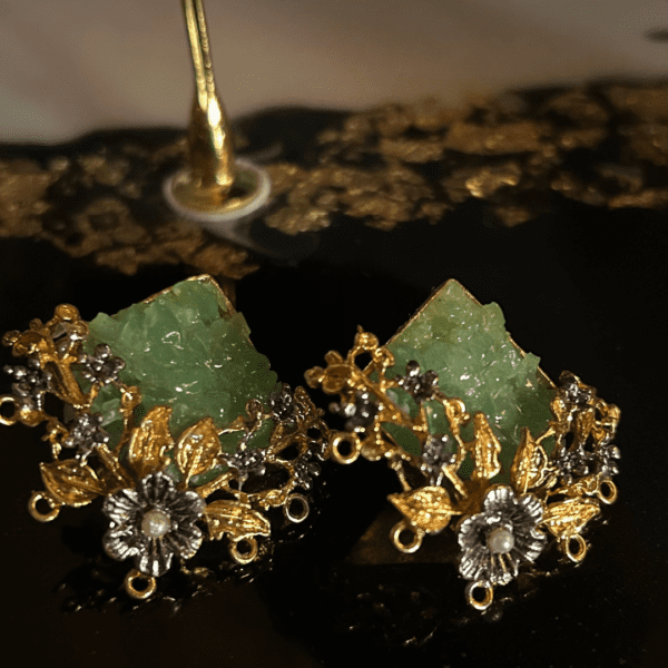 Green Gemstone and Gold Filigree Earrings - Image 7