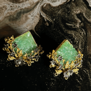 Green Gemstone and Gold Filigree Earrings