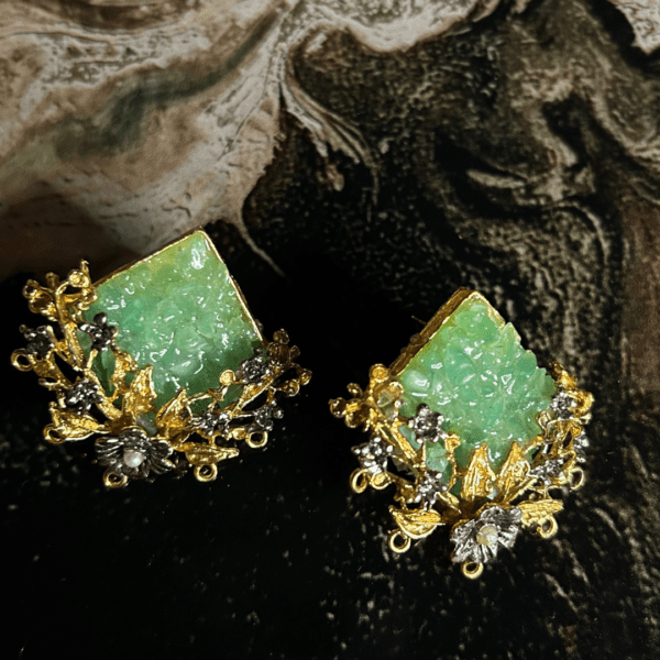 Green Gemstone and Gold Filigree Earrings - Image 5