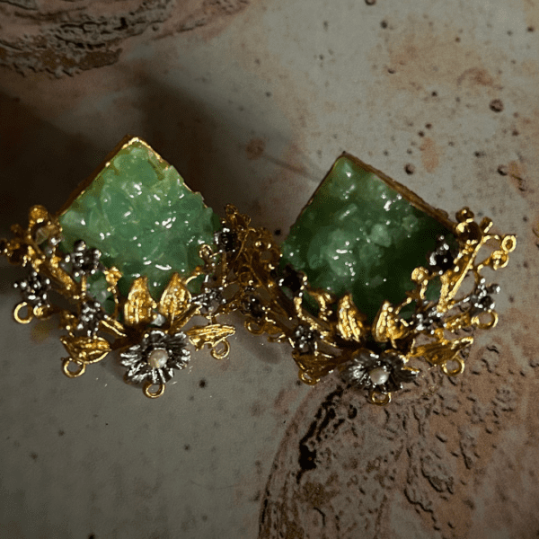Green Gemstone and Gold Filigree Earrings - Image 6