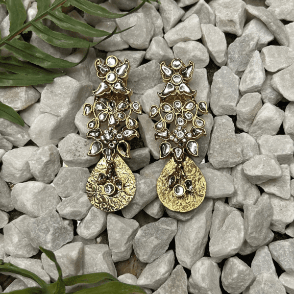 Gold and Crystal Floral Drop Earrings - Image 5