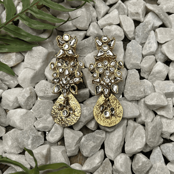Gold and Crystal Floral Drop Earrings