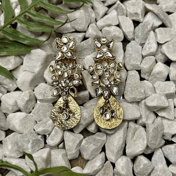 Gold and Crystal Floral Drop Earrings - Image 4