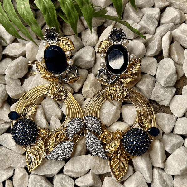 Blue Onyx and Gold Hoop Earrings - Image 2