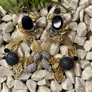 Blue Onyx and Gold Hoop Earrings