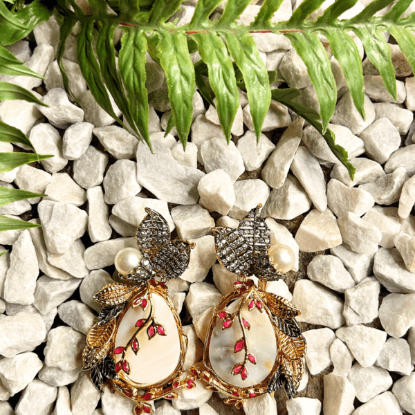 Premium Elegant White Stone, Pink Accents, and Crystal Earrings