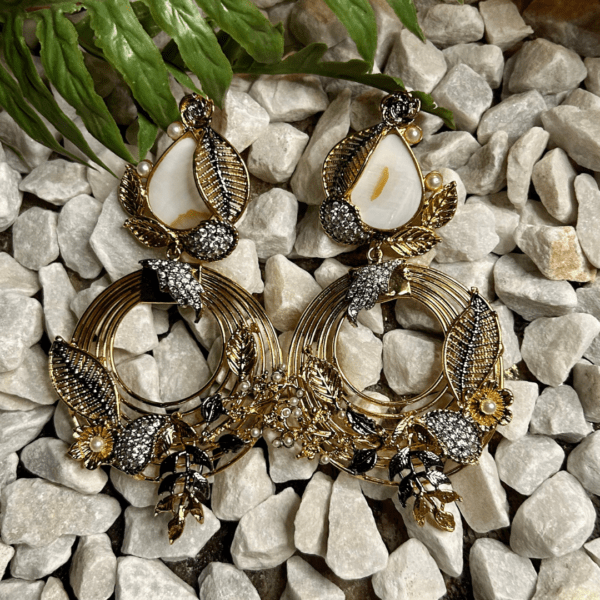 Premium Elegant White Stone and Crystal Hoop Earrings