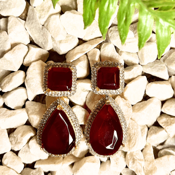 Premium Elegant Red Stone and Crystal Earrings