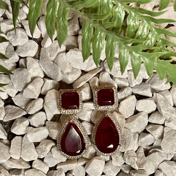 Premium Elegant Red Stone and Crystal Earrings - Image 2