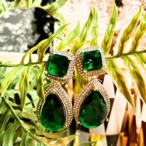 Premium Elegant Green Stone and Crystal Earrings