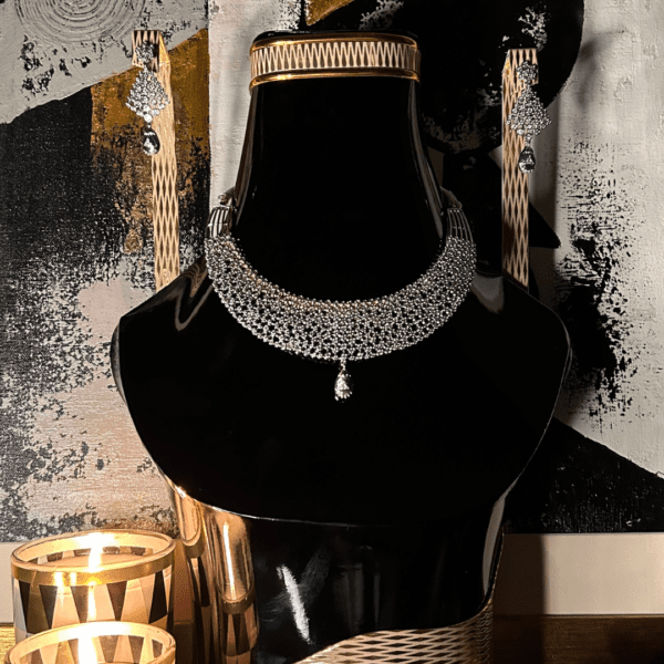 Elegant Crystal Choker Necklace and Earring Set - Image 2