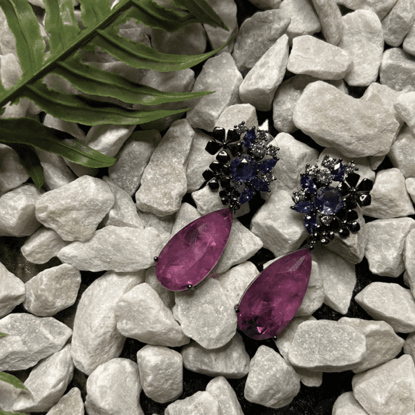 Pink Tourmaline and Sapphire Cluster Earrings - Image 2