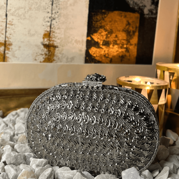 Ornate Silver Embellished Clutch - Image 8