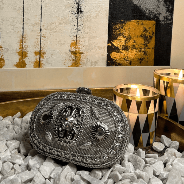 Elegant Vintage Silver Embellished Clutch