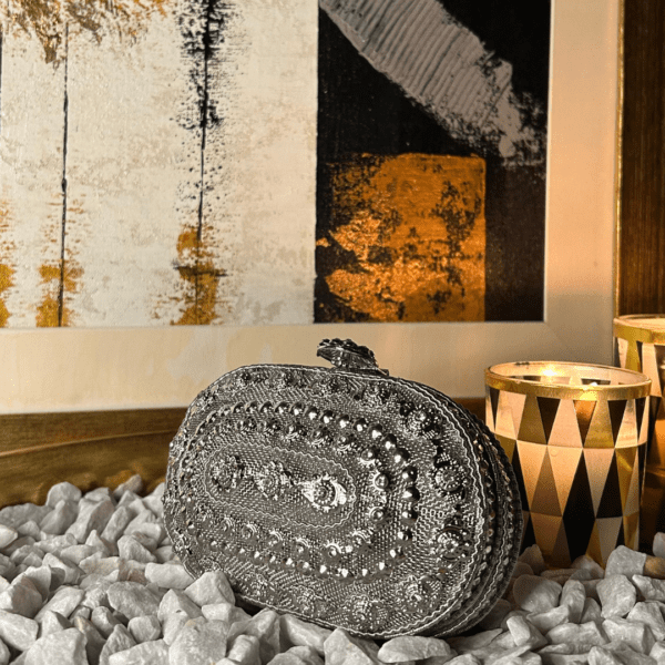 Ornate Silver Embellished Clutch - Image 3